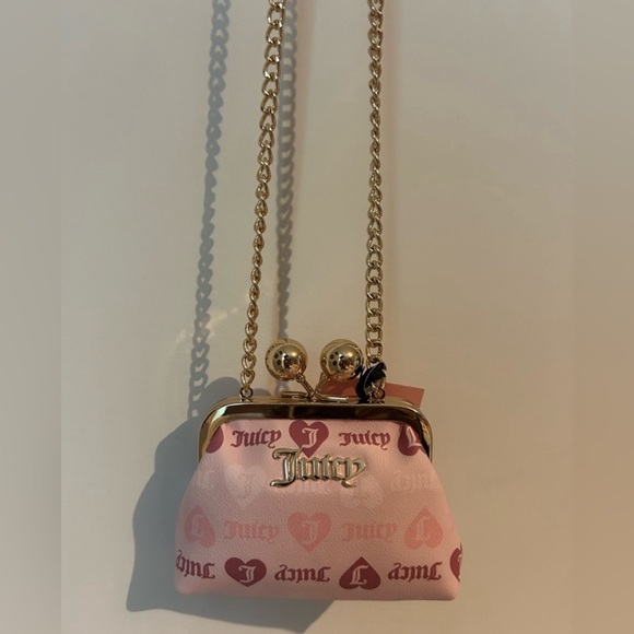 JUICY COUTURE Coin Purse w Chain, Girls Just Wanna Have Fun - Pink Powder Blush - Picture 6 of 6